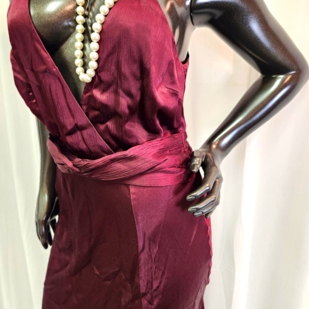 Halter Gown In Wine With Slit, Back Zipper & Closure - Picture 11 of 16